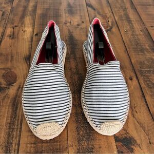 OndadeMar Black White Striped Espadrille Flats Size 38